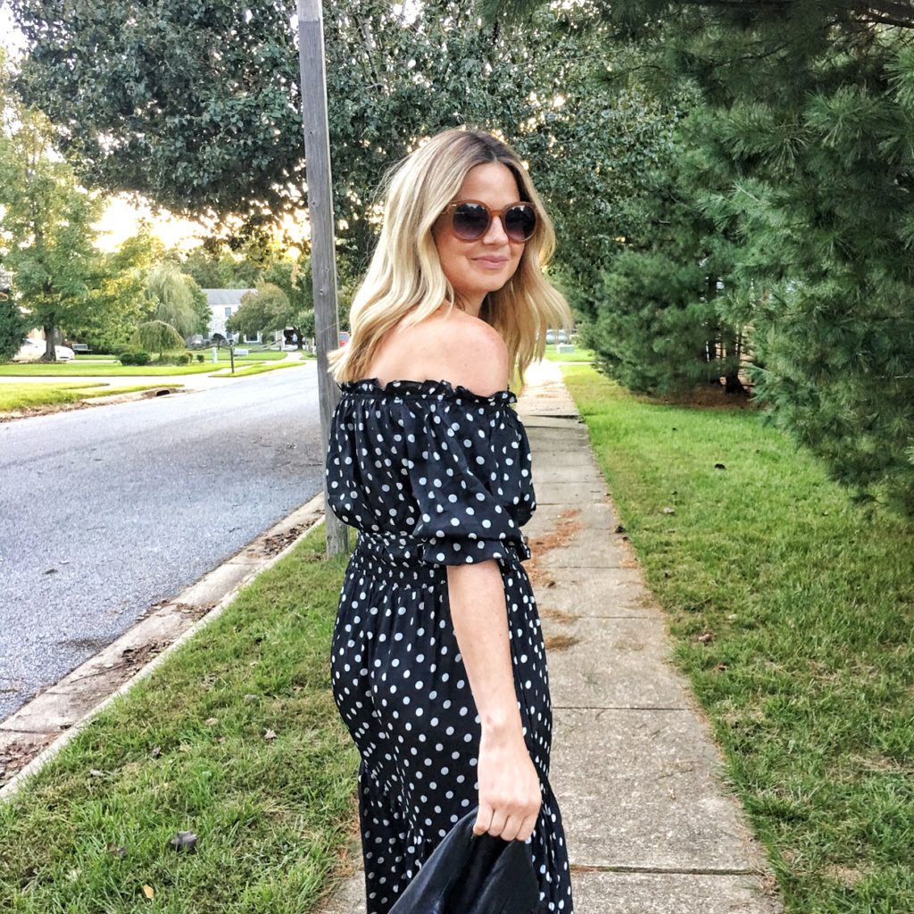 Polka-dot-off-shoulder-dress